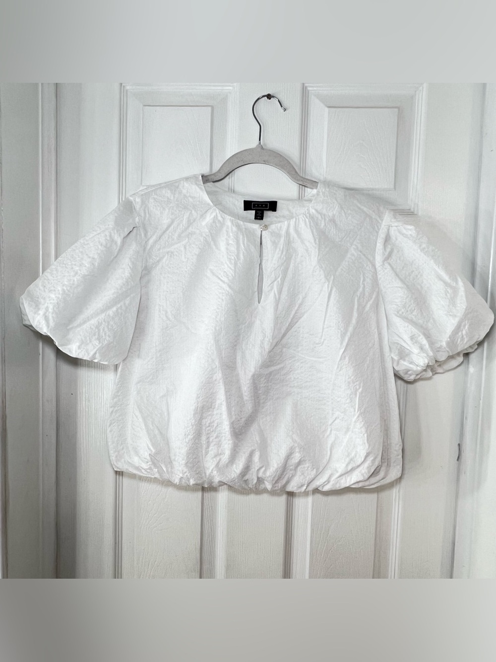Ayr The Puff Puff Blouse Top Short Puff Sleeves White Crinkle Size Medium